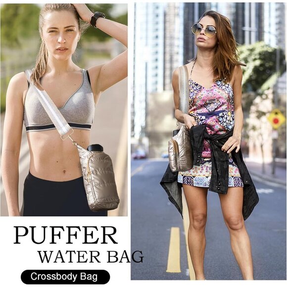 Puffer Water Bottle Holder Quilted Sports Pouch with Adjustable Strap - Picture 2 of 6
